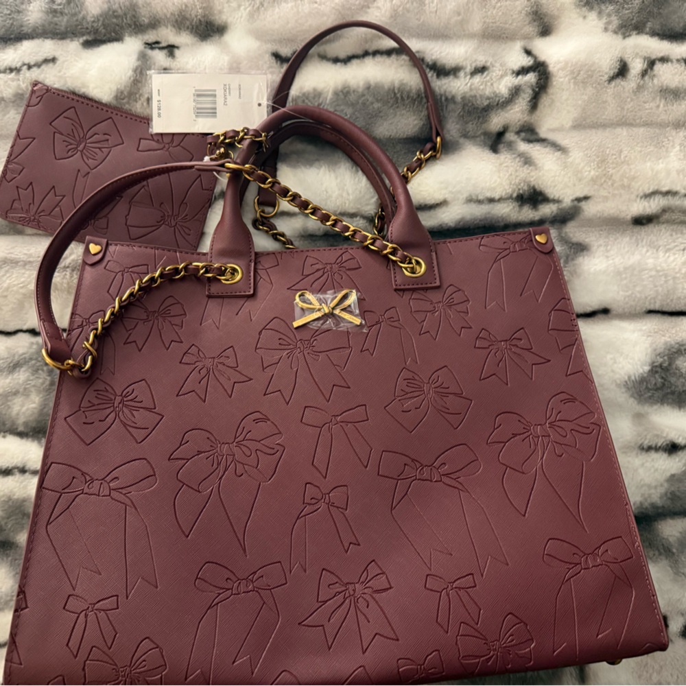 Betsey Johnson Burgundy Embossed Bow Tote - Picture 2 of 8
